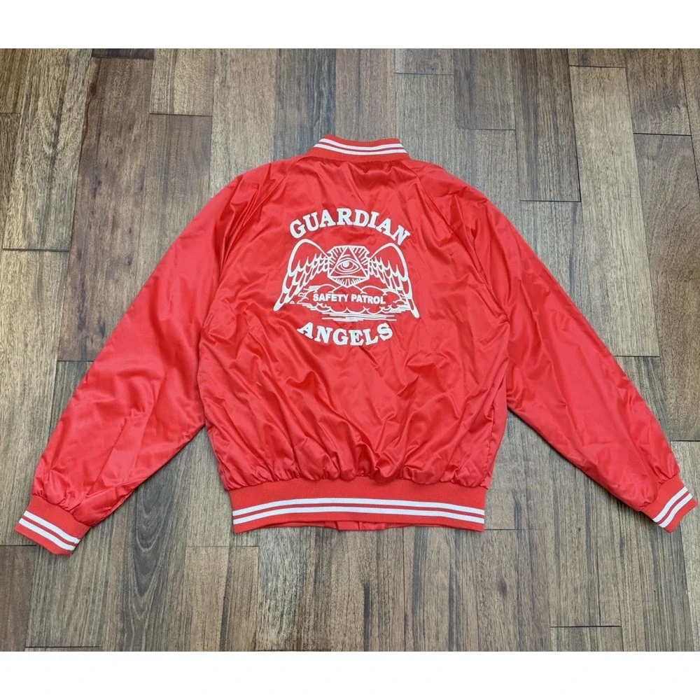 Vintage Guardian Angels Auburn Sport Red Satin Jacket Large NYC Safety Patrol
